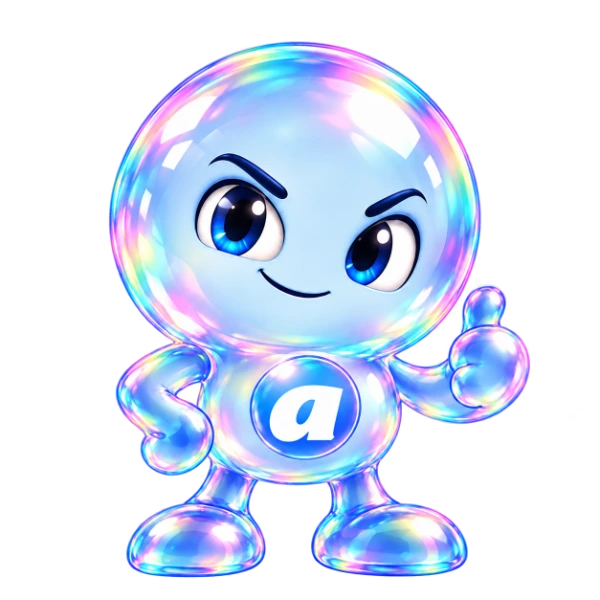 FLUX, the iridescent AERCADE bubble mascot